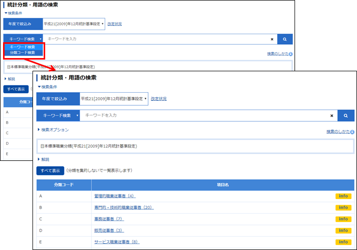 プルダウンから「キーワード検索」を選択する