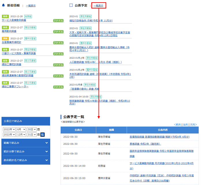 政府統計名を絞り込む