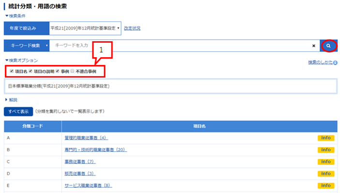 統計分類・用語の検索