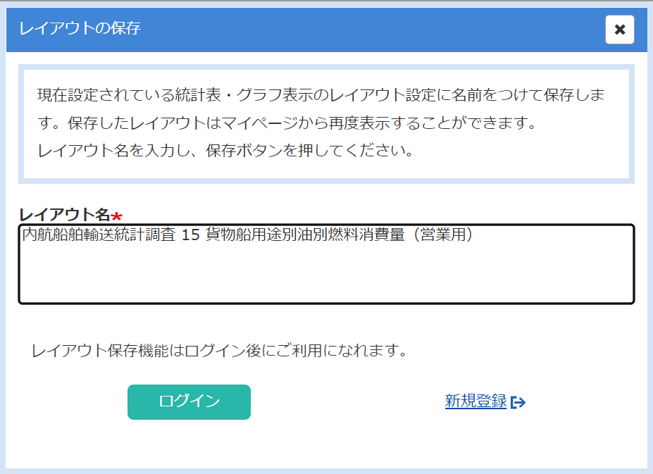 ログインすることでレイアウトの保存が行えるようになります。