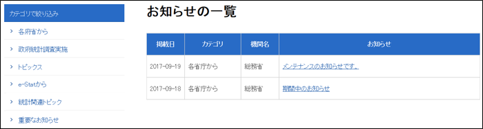 お知らせの一覧