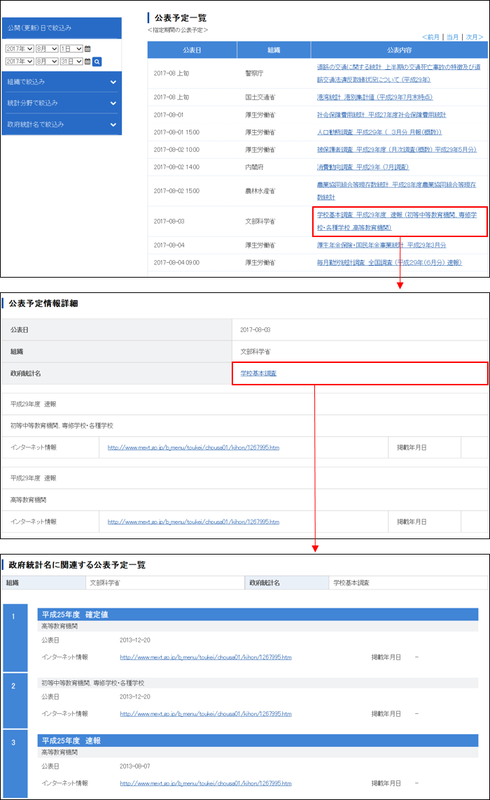 公表予定一覧